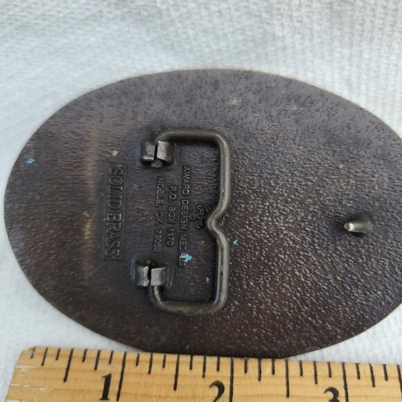 Vintage 70s Award Design Medals Inc. Brass "S" Belt Buckle Floral Flowers - Picture 5 of 6